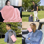 BlueHills Lightweight Travel Blanket Pillows for Two Airplane Compact Portable Traveling Essentials Flight Throws in Bag Large Plane Accessories – Pink and Gray