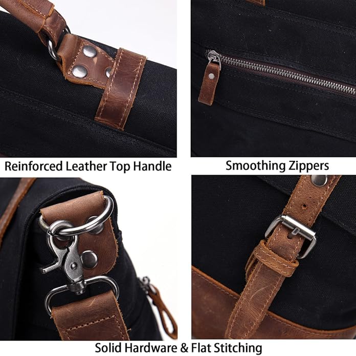 Laptop Messenger Bag 15.6" for Men Waxed Canvas Vintage Leather Business Briefcase Shoulder Bags Waterproof
