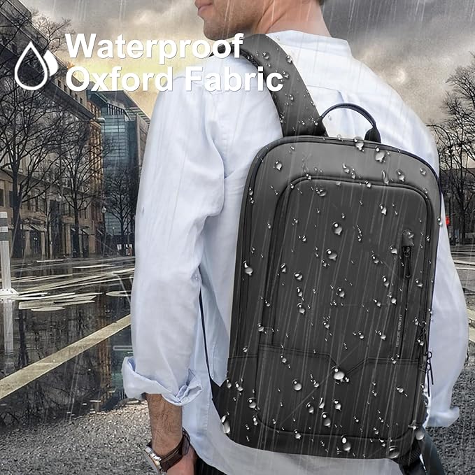 hk Backpack for Men Business Slim Backpack with USB Charger Computer Lightweight Anti-theft Travel Backpacks 17.3 inch Water Resistant Laptop Bag for Work Office College-Black
