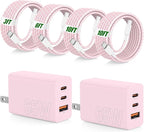 65W Super Fast Charger Type C for Samsung,3 Port 100W Quick Charging 3.0 USB C Block & 3/6/10/10FT Braided Type C Cord for Samsung Galaxy S26 Ultra/S26/S25 Ultra/iPhone 17 Pro/MacBook Pro/Air-Pink