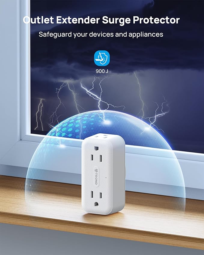 TROND 2 Pack 360 Rotating Outlet Extender, 4 AC Plug Adapter with 900 Joules Surge Protection, 3 Way Charging Station, Multi Plug Wall Outlet for Home Office Travel Dorm Essentials, White