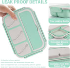 shell and turtle Bento Box Adult Lunch Box, Lunch Containers for Kids Girls Boys with 4 Compartments, Lunchable Food Container with Utensils, Sauce Jar, Muffin Liners, 40 Oz/5 Cup, Seafoam Green