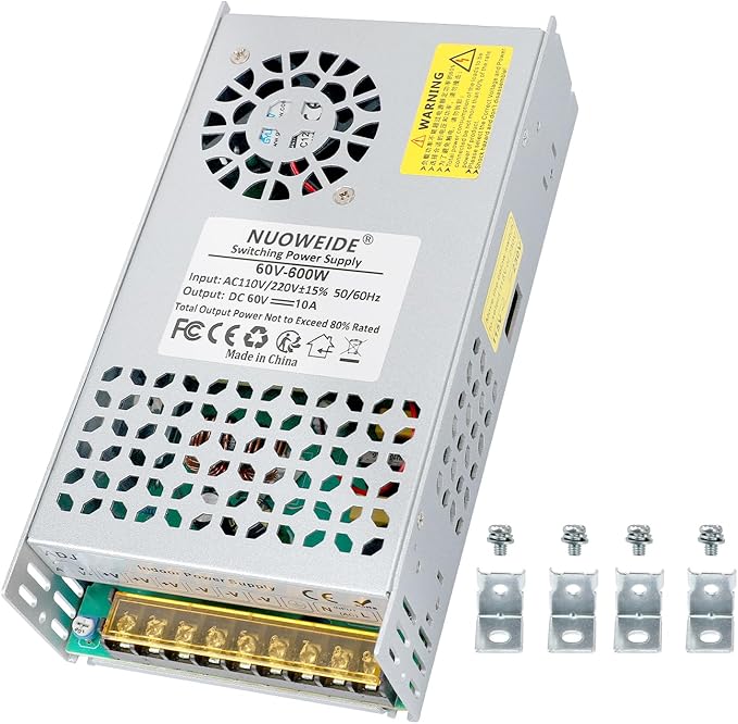 DC 60V 10A 600W Power Supply 110V AC to DC 60V Converter 10A 600W Switch Power Supply Transformer for 60Volt Drive Sensor System Lamp Meter Controller Servo Electric Motor