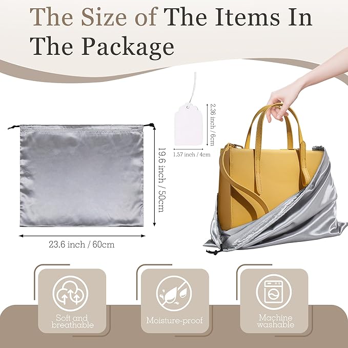 Vonty 3 Pack Silky Dust Bags for Shoes and Purses, Satin Drawstring Bag for HandBags Boots - Grey Shoe Bag Silk Dust Cover Bag Protector Travel Storage Pouch(23.6 x 19.6 In)