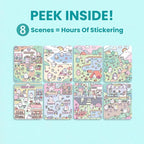 Life of Cute Bunnies 300+ Kids Sticker Book by Cupkin Toddler Airplane Travel Coloring Book, Easter Basket Stuffer, Road Trip Essentials, 8 Coloring Pages 8 Side by Side Scenes for Ages 2–8 Years