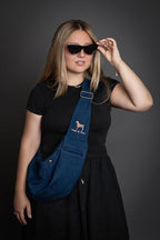 Noah & Paw Dog Sling Carrier for Small Dogs 3-10lb, Dog Sling for Small Dogs and Cats, Dog Carrier with Adjustable Padded Strap, Premium Denim, Lined with Fur, Double Safety Feature, Machine Washable