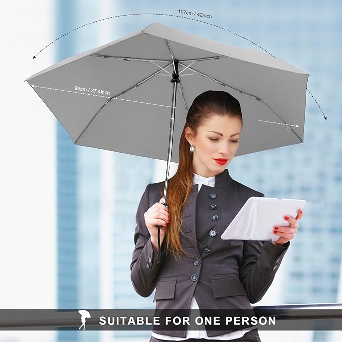 Compact Travel Umbrella for Purse - Flat Handle, Waterproof for Light Rain