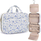 BAGSMART Toiletry Bag Travel Bag with Hanging Hook, Water-resistant Makeup Cosmetic Bag Travel Organizer for Accessories, Shampoo, Full-size Container, Toiletries (Blue Ditsy Floral, Medium