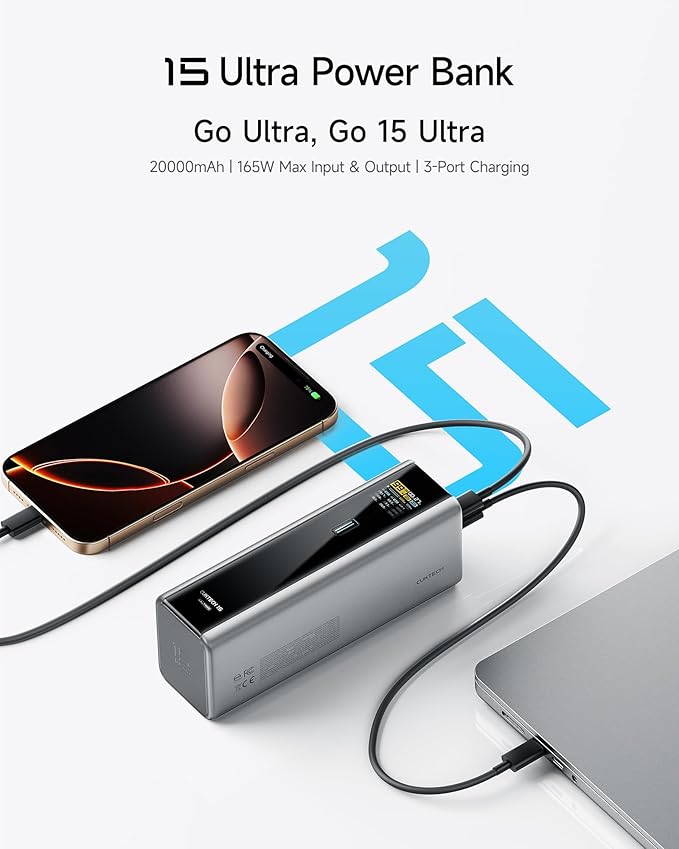 CUKTECH 15 Ultra Power Bank for Laptop, 20,000mAh 140W Portable Charger, Smart Display, External Battery for Outdoor Work and Travel, for iPhone 16/15, MacBook, Samsung, and More (Flight-Approved)