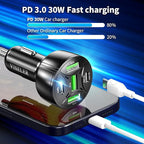 USB C Car Charger Adapter, PD 3.0 Charger, 5 USB QC 3.0 Car Phone Chager Fast Charging for iPhone 17, Galaxy S24 and Other USB Device. (1Pack)