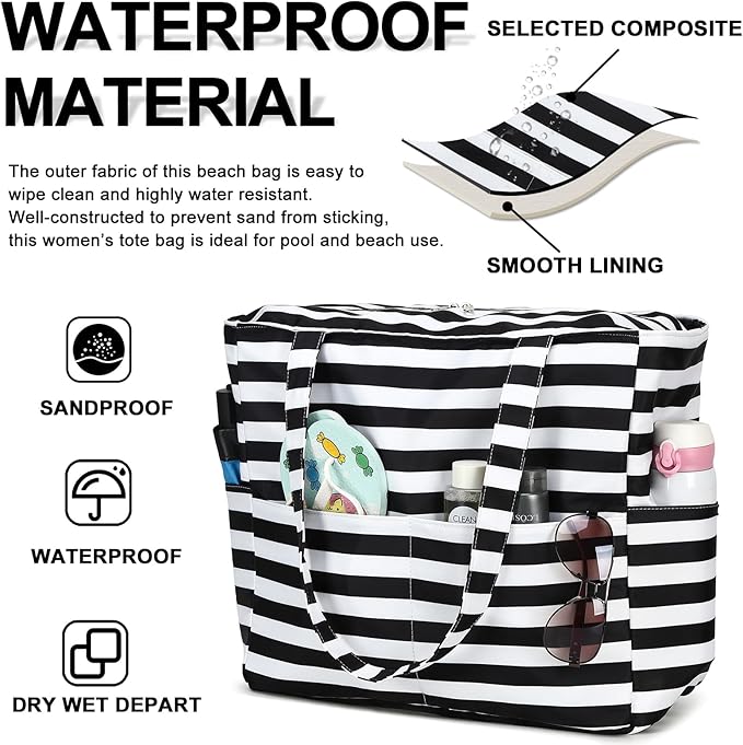 Bluboon Waterproof Beach Tote Pool Bags for Women Ladies Extra Large Carry On Bag With Wet Compartment for Weekender Travel