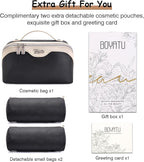 BOYATU Travel Makeup Bag Organizer Cosmetic Bag: 3 Pcs Set Make up Bags for Women with Handle - Waterproof Vegan Leather Toiletry Bags Travel Essentials Pouch with Compartments (A-01-Black)