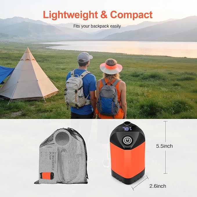 Portable Shower for Camping with 7800mAh Battery, Rechargeable Camping Shower with Intelligent LED Display, 3 Spray Modes, IPX8 Waterproof Outdoor Camp Pump for Hiking, Travel, Car, Pet