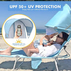 Backpack Beach Tanning Chair with Canopy and Face Hole, 6-Position Folding Lay Out Lounge Chair, UPF 50+ Wind-Resistant Sun Shade, Portable Recliner for Sunbathing, Outside, Poolside, Lawn, 2 Pack