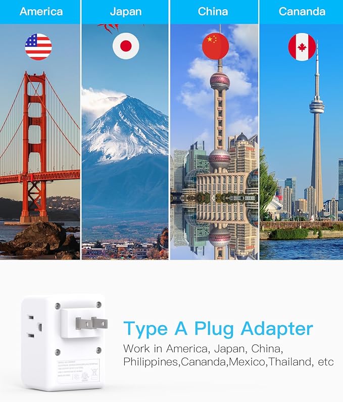 2 Pack US to Japan Plug Adapter, 2 Prong to 3 Prong Outlet Adapter with 3 Outlets 3 USB Ports(2 USB C), Type A Travel Power Converter Plug Adaptor for USA to Japanese Canada Mexico Philippines Peru