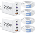 2 Pack 200W USB C Charger Block, Adapter for iPhone 17/16/15 Pro Max Charger Fast Charging, Foldable 4-Port GaN5 Fast Charging Block, Dual 65W Laptop Super Fast Charger Type C for MacBook Pro/Air iPad