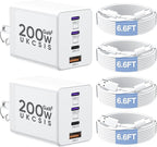 2 Pack 200W USB C Charger Block, Adapter for iPhone 17/16/15 Pro Max Charger Fast Charging, Foldable 4-Port GaN5 Fast Charging Block, Dual 65W Laptop Super Fast Charger Type C for MacBook Pro/Air iPad