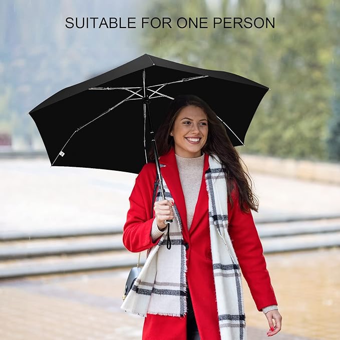 Compact Travel Umbrella for Purse - Flat Handle, Waterproof for Light Rain