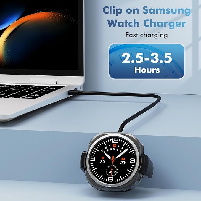 Clip on Galaxy Watch Charger, Suitable for Samsung Galaxy Watch 8/8 Classic/7/Ultra/6/6 Classic/5 Pro/5/4/4 Classic/3 Active2/1, Replace Samsung smartwatch Fast Charging Cable (6FT)