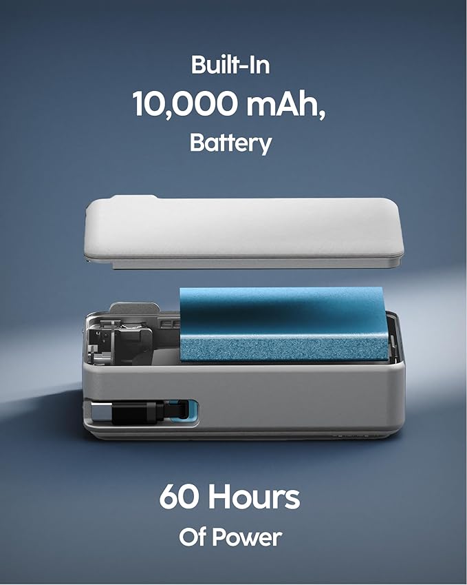 myCharge RetractaCharger 10000mAh Portable Charger Power Bank with 28-Inch Retractable USB-C Cable | Built-in Wall Plug | 30W PD Fast Charging | USB-C & A Ports | Digital Display | Grey