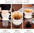 Pour Over Coffee Dripper, Ceramic Pour Over Coffee Maker with 3 Holes Flat Bottom, Easy Manual Brew Maker, Porcelain Slow Filter Cone for Travel, Camping, Office, Home, White