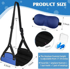 Yerliker Airplane Foot Hammock(Memory Foam) with Earplugs and Eye Mask Travel Necessities Adjustable Airplane Desk Foot Rest for Long Trip Pain and Swelling Relief(Blue)