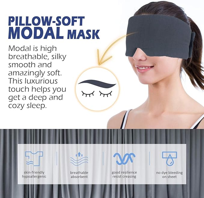 Mavogel Full Coverage Sleep Mask for Sleeping, Light Blocking Eye Mask with Adjustable Closure, Ultra Soft Breathable Modal Eye Cover for Women Men, Pressure-Free for Travel, Nap & Shift Work