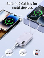 RORRY Portable Charger Built in Cables, AC Wall Plug in Portable Charger Power Bank 10000mAh Travel Battery Pack 22.5W Fast Charging for iPhone 17/16/15 Samsung Galaxy S25/S24 Pixel LG iPad, Purple