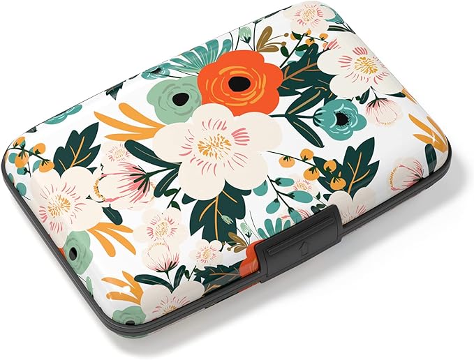 Credit Card Holder, Mini Aluminum Card Wallet RFID Blocking Slim Metal Hard Card Case for Women Men, Colorful Flowers