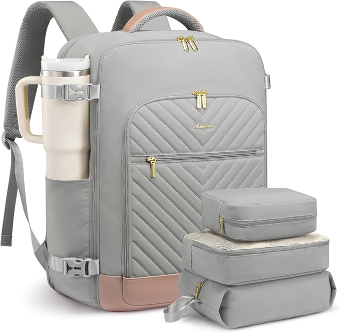 LOVEVOOK Large Travel Backpack for Women, TSA Carry on Backpack for Airplanes, 40L Personal Item Travel Bag for Women fits 17" Laptop,Waterproof Carry on Bag Airplane Approved with 3 Packing Cubes