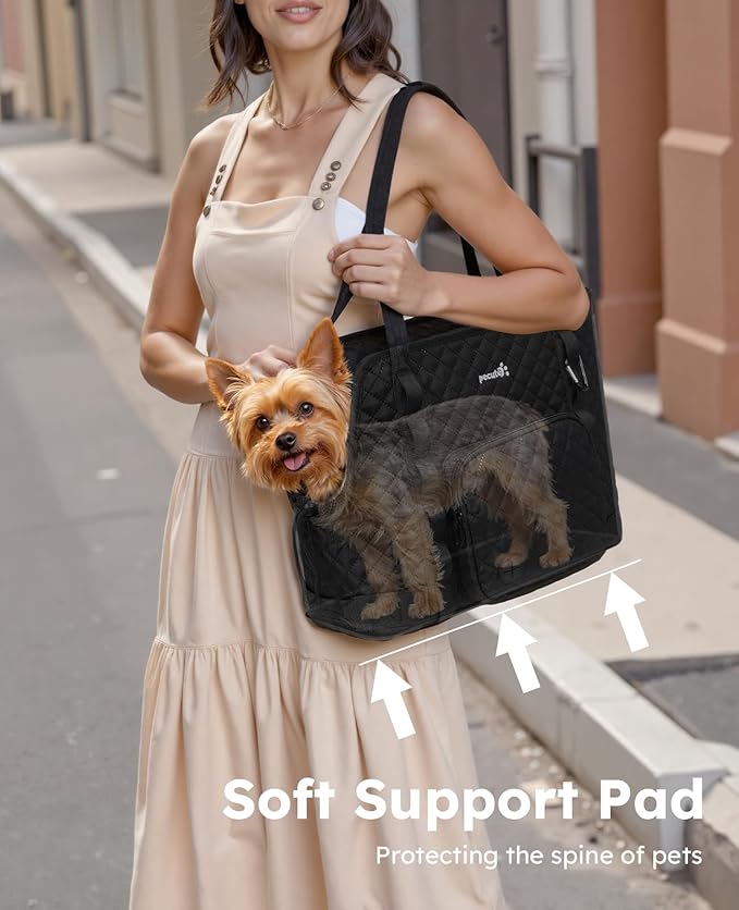 Pecute Dog Purse Carrier, Dog Carrier with Pockets for Small Dogs, Fits Dogs 5 lbs to 9 lbs, Cat and Puppies Tote Bag, Outing, Travel, Vet, Black