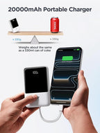 Aioneus 20000mAh Portable Charger, Power Bank with Built in Cables USB C 22.5W Fast Charging Battery Pack for iPhone 16 15 14 13 12 11 Pro Max, Samsung Galaxy S25 S24 S23 Android Phones (1Pack)