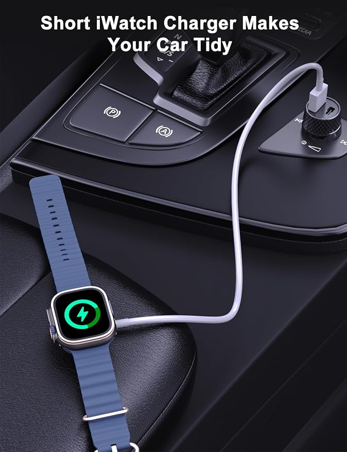 2Pack Short for Apple Watch Charger USB Magnetic Wireless Fast iWatch Charger Portable for Car Compatible with iWatch Ultra/Series 11/10/9/8/7/6/SE/SE2/5/4/3/2/1-[0.3m/1ft]