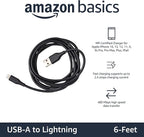 Amazon Basics 2-Pack Apple MFi Certified USB-A to Lightning Charger Cable for iPhone 14 13 12 11 X Xs Pro, Pro Max, Plus, iPad, 6 Foot, Black
