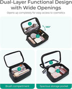 BAGSMART Double Layer Clear Makeup Bag, TSA-Approved Toiletry Bag, Large Opening with Handle, Cute Water-Resistant Travel Cosmetic Bag with Double Zipper for Car Essentials(Black)