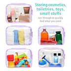 F-color TSA Approved Toiletry Bag 3 Pack Medium - Clear Makeup Bag Travel Quart Size for Women Men, Clear Cosmetic Bag Airport Airline Compliant Carry on Bag, Macaron Purple