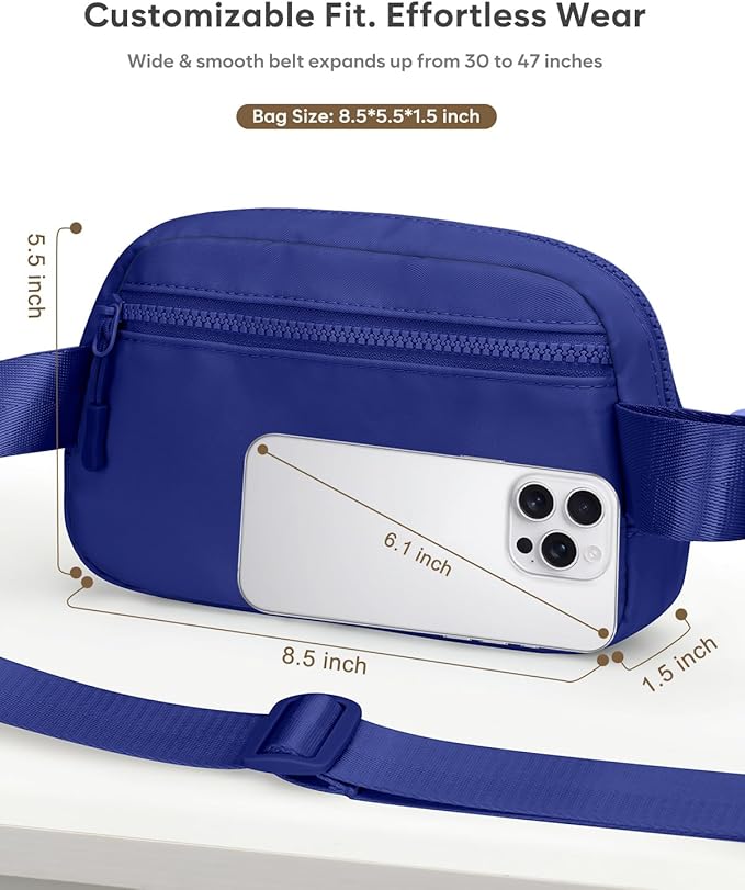 Pritent Fanny Packs for Women Cross Body Bag Waterproof Belt Bag with Adjustable Strap and Zipper Back Pocket Small Crossbody Bags Fashion Waist Packs for Workout Travelling(Blue)