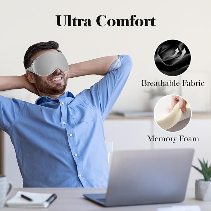 Fygrip 3D Eye Mask Sleep Mask for Men & Women, 100% Pressure-Free & Light Block-Out Eye Mask for Sleep with Easy Adjustable Strap, Night Eye Cover for Travel, Grey