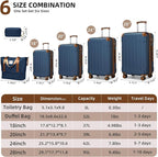 6 Piece Luggage Sets with Bags, Lightweight Expandable Checked Luggage Sets, Hardshell ABS Spinner Wheels Carry on Suitcase with TSA Lock, for Travel, Women Men (Navy Blue, 18/20/24/28inch+2bags)