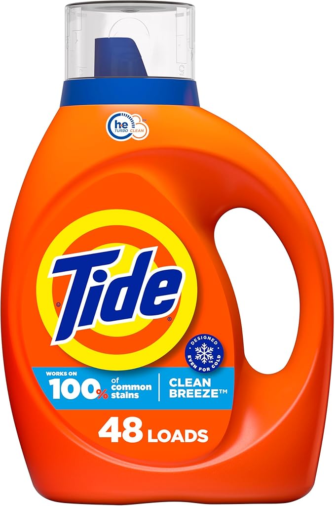 Tide Laundry Detergent Liquid, Clean Breeze Scent, 48 Loads, 60 fl oz, Works on 100% of Common Stains