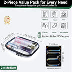 YQBRAO 2-Pack Medium Clear Hard Shell Zipper Case Black, 1.2mm Heavy-Duty Crush-Proof Makeup Bag, Versatile Diaper Bag Organizer Pouches, Rigid Clear Zipper Pouches for Toiletries, Tech & Daily Carry