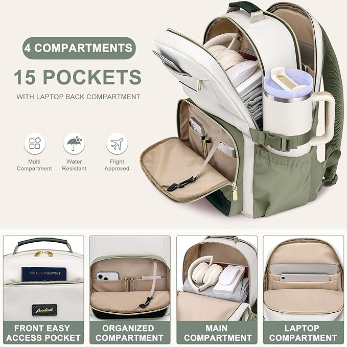 Laptop Backpack for Women Bookbag: 15.6 inch Work School Backpacks with Pouch Pocket for Large Capacity Cup & USB Charger College Book Bag Travel Business Nurse Teacher Bookbags Anti-theft Back Pack
