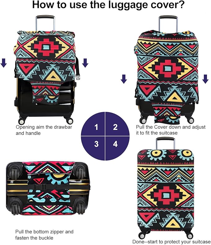 Travel Luggage Cover Elastic Sleeve 26"-28" Anti-Scratch Suitcase Protector Cover Size L, Bohemia