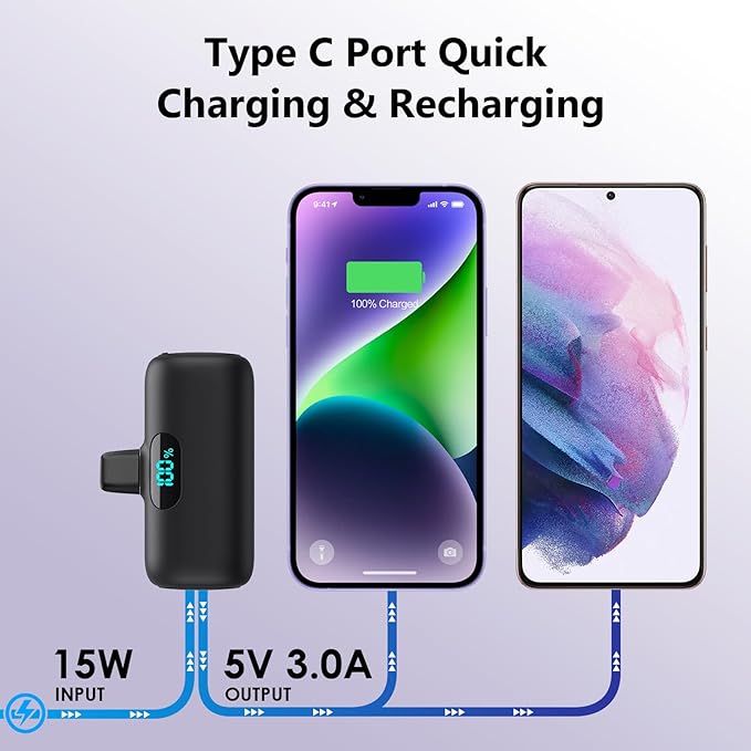 [2-Pack]Mini Portable Charger for iPhone,Upgraded 5000mAh PD Fast Charging Battery Pack,LCD Display Cute Power Bank Portable Phone Charger for iPhone 14/14 Pro Max/13/13 Pro/12 Pro/11/XS/XR/X/8/7