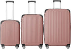 3-Piece Luggage Set 3 (20"/24"/28"), Hardside Suitcases with 8 Spinner Wheels, Scratch-Resistant ABS Shell, set2, set3 Travel Suitcase, TSA Lock (Ribbed Surface, Rice Brown)
