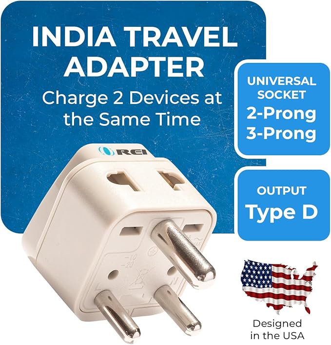 OREI World (USA, UK, China & More) to India (Type D) Travel Adapter Plug - 2 in 1 - CE Certified - RoHS Compliant - 2 Pack - White Color (DB-10-2PK)