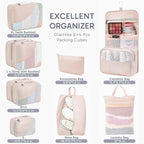 10 Set Packing Cubes for Travel, Gifts for Women Mom,Anti-Tearing Suitcase Organizer for Luggage with Shoe & Hanging Toiletry Bag,OlarHike Vacation Essentials & Accessories for Cruise Ship