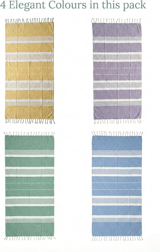 Cotton Turkish Beach Towel with Towels Oversized 36"x72" Pool Absorbent Extra Large Quick Dry Sand Travel Towel (Coastal, 4 Pack)