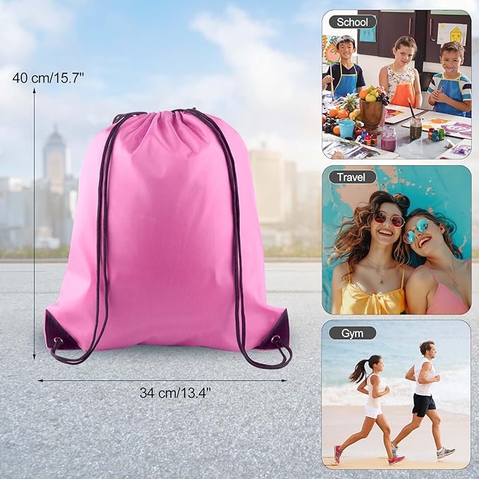 PLULON 2Pcs Drawstring Bags Bulk Drawstring Backpack Pink Black String Backpack Cinch Sack Sport Gym Backpack Bags for Yoga Traveling Outdoor Sports