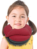 BUYUE Kids Travel Pillows for Airplane, Memory Foam 360° Head Support Sleeping Essentials for Long Flight, Skin-Friendly Soft Neck Pillow for Traveling in Car Seat, (Small, Red Grey, 40-90 lbs)